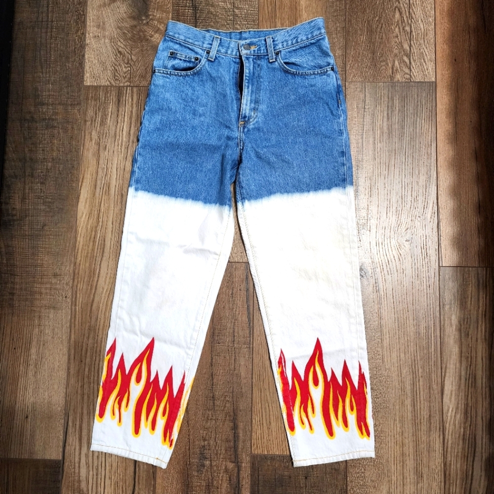Carmar Denim High Rise Boyfriend Flame Women Jeans Size 26 X 26 Tapered Leg